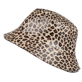 Toutacoo, Rain Hat, Floppy Hat, Wide Brimmed Hat, Women's Waxed Mat, Reversible, Waterproof, Leopard Print or Plain, light brown