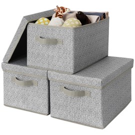 GRANNY SAYS Storage Bins with Lids, Keepsake Memory Box, Storage Basket with Lid, Closet Storage Organizer Bins, Decorative Storage Boxes, Gray, 3-Pack