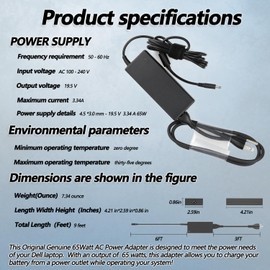 65W watt Inspiron Laptop Charger for Dell Inspiron 13 14 15 3000 5000 7000 Series 3420 5558 5755 3147 7348-2in1 5555 5559 Latitude 3520 vostro 0G6j41 0MGJN 4.5mm tip AC Power Adapter