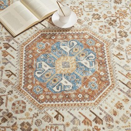 jinchan Runner Rug 2x6 Washable Non-Slip Hallway Rug Vintage Decorative Kitchen Mat Indoor Floor Covers Bohemian Printed Carpet for Bedroom Laundry Home Offic Rust Red/Blue