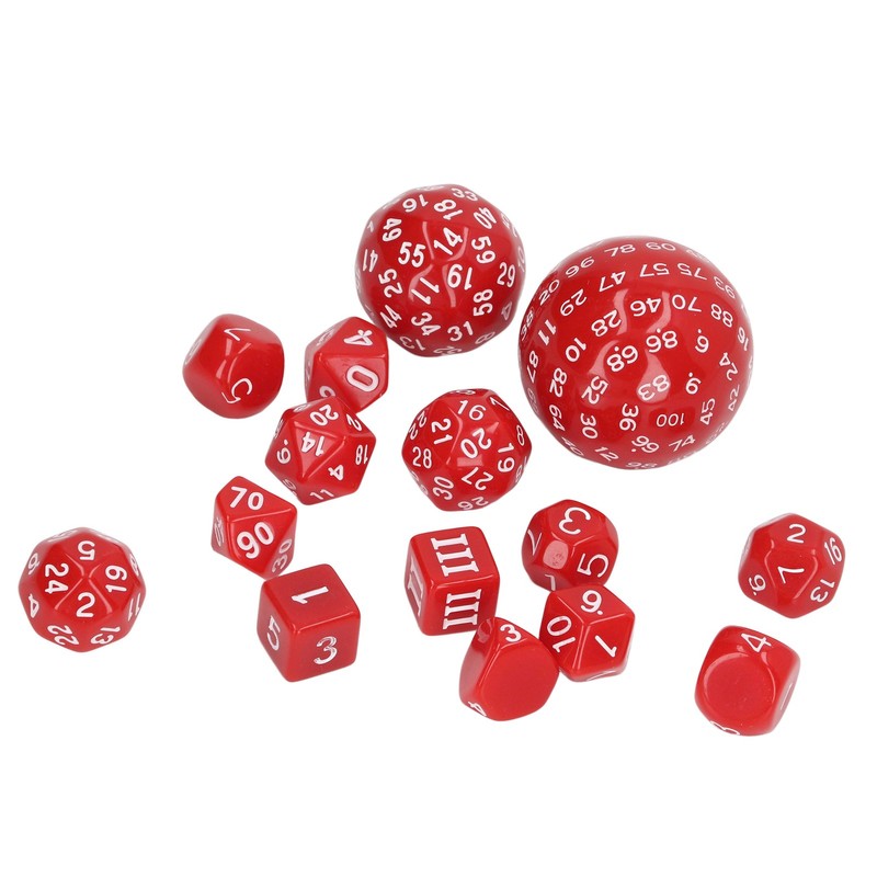 15pcs Complete Polyhedral Dice Set Acrylic D3 to D100 Spherical