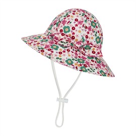 Zando Baby Girl Sun Hat Toddler Fragmented Flowers with Bow Tie Bucket Hats for Baby Adjustable Toddler Summer Beach Hat 0-2T Pink 3-6 Months