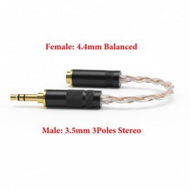 Geekria Apollo Balanced Connecting Cable, 3.5mm Triple Pole Stereo (Male) to 4.4mm Quad Pole Balanced (Female) Connection Cable, Replacement Plug Conversion Cable, 4 Core, 6.3 inches (16 cm) (4N OCC Monocrystalline Copper and Monocrystalline Silver Mix)