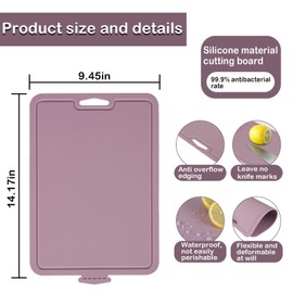 Silicone Cutting Board-Silicone Cutting Boards for kitchen, Silicone Chopping Board with Juice Grooves-Durable, Flexible for Kitchen with Hanging Holes, Foldable Design Drip Groove Grip Handle
