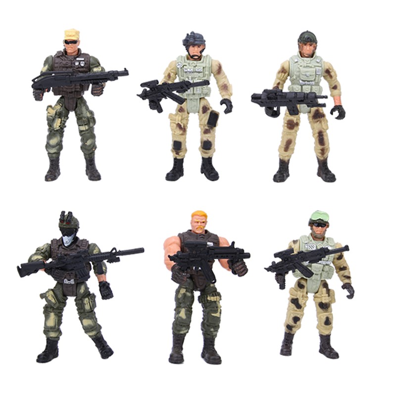 6PCs Movable Military Soldier Police Models with Joint and Weapons