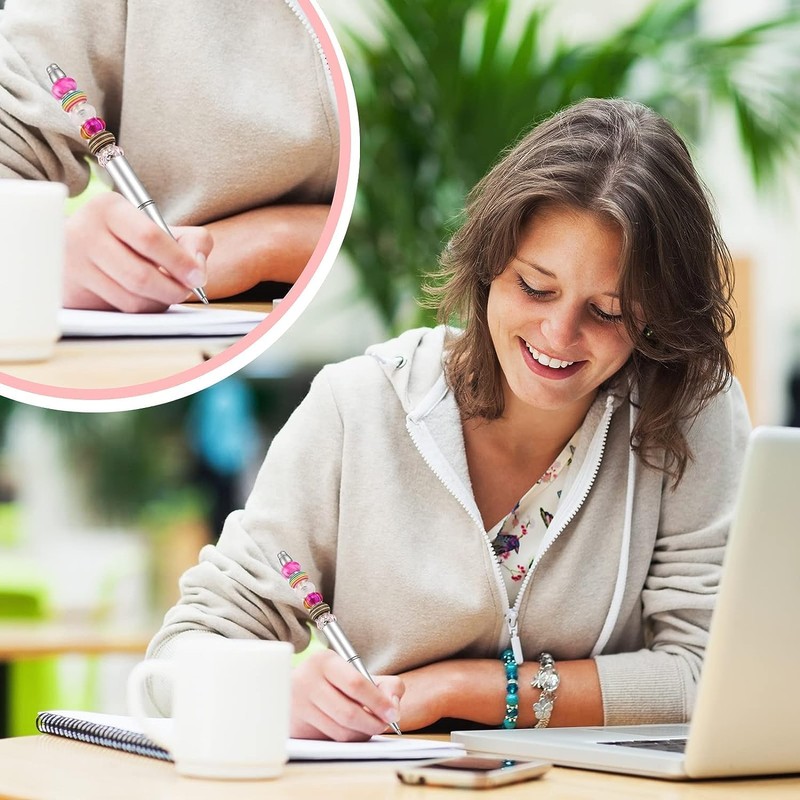 30Pcs Beadable Pens, Plastic Bead Pen Black Ink Ballpoint Pens