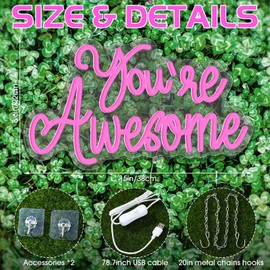 You Are Awesome Neon Signs Inspirational LED Neon Lights for Wall Decor USB Positive Quotes Light up Sign for Bedroom Wedding Birthday Gifts Classroom Home Office Living Room Bar Hanging Decor