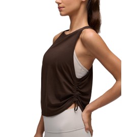 CRZ YOGA Pima Cotton Women Racerback Sleeveless Workout Tops Crew Neck Ruched Side Tanks Athletic Casual Loose Shirts Hot Fudge Brown Medium
