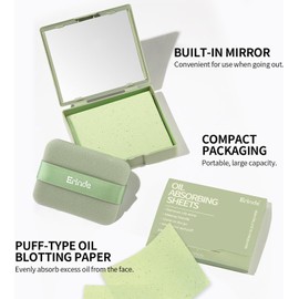 Erinde 300 Hojas Papel Absorbente Facial, Para Piel Grasa Absorbente de Grasa Facial, Película Natural para El Control de La grasa, Absorbe El Exceso,Con Espejo Y Esponja