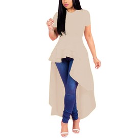 Lrady Womens Casual Short Sleeve Irregular Hem Ruched Blouse Asymmetrical Tee Shirts Dress Long Tunic Tops, Apircot, XX-Large