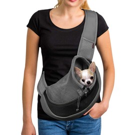 YUDODO Pet Sling Carrier for Small Dogs & Cats – Hands-Free Puppy Carrier with Safety Hook, Large Zipper Pocket, Soft Breathable Mesh, Adjustable Strap & Reflective Strip (Black 1.0 S)