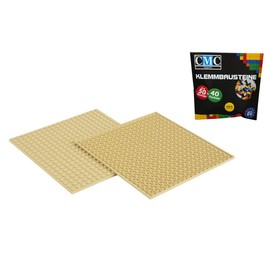 CMC imports 2 x Modular Building Plate Base Plate – Double-Sided Building Compatible Beige 20 x 20 Nubs Plate Basepalt Clamping Building Blocks City