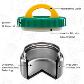 MAISON HUIS 8oz Soup Thermo Wide Mouth Vacuum Insulated Thermo Jar, Leak Proof Stainless Steel Food Container for Hot&Cold Food Kids Lunch Soup for School Travel (Green)