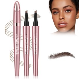 Grgowe 2 x eyebrow pencil, waterproof 3D eyebrow pencil with 4 fork tips, smudge-proof eyebrow pencil, 3D eyebrow pencil, waterproof, ensures natural looking (dark curry)