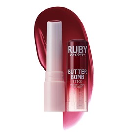 Ruby Kisses Butter Bomb Lip Balm, High Shine Tinted Lip Gloss, Ultra Hydrating Melting Lipstick With Shea Butter for Plumped Look, Lightweight Buildable Color With Glowy Glass Finish (Merlot)
