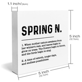 Spring Decor Farmhouse Spring Definition Wood Box Sign Spring Decorations Rustic Home Desk Shelf Tabletop Decor 5 x 5 Inches