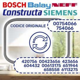 Oven Door Seal 450x340 mm with the Original Code 00754066 754066 for Bosch - Rubber Gasket with 4 Hooks - Kit Includes a Microfibre Cloth - Warranty 10 Years - MONTERAL