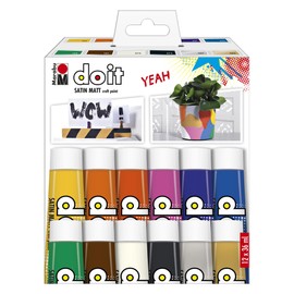 Marabu DO IT Craft Paint Set, 12 x 36 ml Paint, Semi-Matt Acrylic Paint for DIY, Crafts and Hobbies, Water-Based Paint, Weatherproof, Lightfast, Quick-Drying, Vegan, 1276000000201