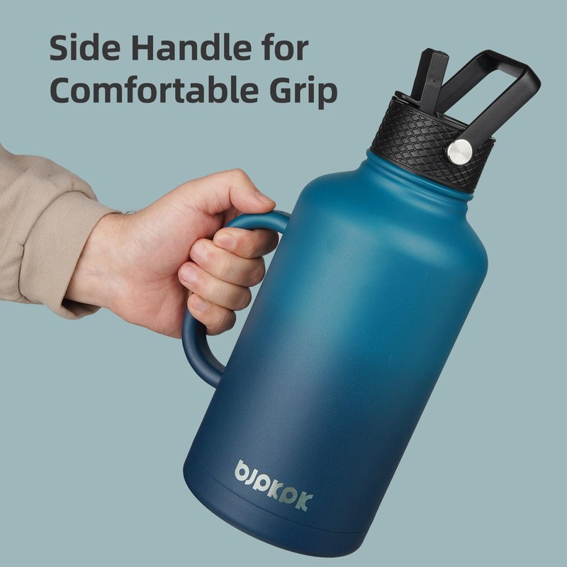 BJPKPK Half Gallon Insulated Water Bottles with Straw Lid &