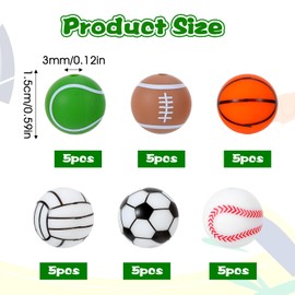 Classicseali 30 PCS Silicone Beads, 15 mm Sports Beads for Pens & Bracelets Making, Silicone Bead for Keychain Making, Baseball & Football Focal Bead