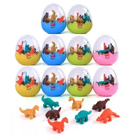 10 Pcs Dinosaur Erasers with Eggs, Mini Cute Dino Erasers Bulk for School Classroom Rewards Easter Basket Stuffers Fillers (Dinosaur)