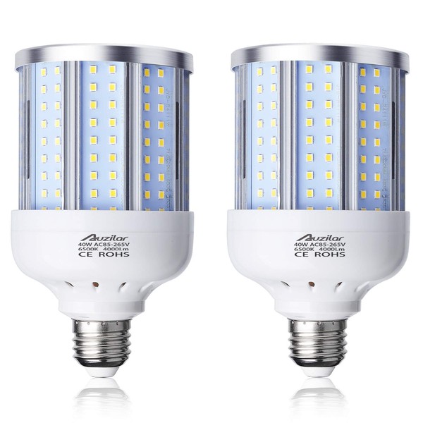 Auzilar 40W LED Corn Light Bulb Corn Lamp (280W Equivalent 6500K) Cool Daylight White Corn LED Bulb E26/E27 Medium Base for Indoor Garage Factory Warehouse Backyard 85V-265V (2-Pack)