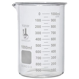 1000ml Beaker, Low Form Griffin, Borosilicate 3.3 Glass, Double Scale, Graduated, Karter Scientific 213D14 (Case of 18)