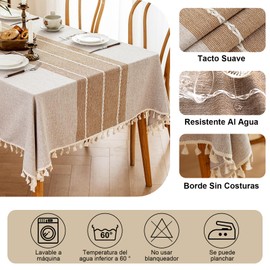 7CDXD Manteles para Mesa Rectangular,Mantel Rectangular,Mantel de Lino Tela rústica Resistente Integrado Rústico,Mantel para Mesa Cuadrada（Beige，Rectángulo,140 * 180CM）