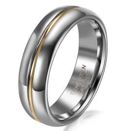 JewelryWe 6mm Two Tone Womens Gold Groove Inset Tungsten Carbide Rings Anniversary/Engagement/Wedding Bands(9) : UK Size - R