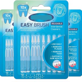 30 x DenTek Reusable Easy Flexible Interdental Brushes | Mint & Fluoride Coated for Fresh Healthy Gums | ISO3/0.6mm | Remove Food & Plaque Between Teeth