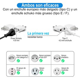 Paquete de 7 adaptador de viaje de Europa,Clavija Adaptador Corriente Europa a Americano, Adaptador de Corriente Europeo a Americano,Adaptador de Corriente,Adaptador de enchufe europeo a americano