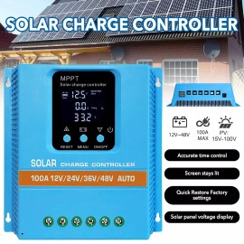 Unbranded 100A Solar Charge Controller 12V 24V 36V 48V LCD Display Dual USB for Lead-Acid
