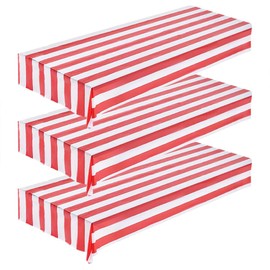 GSHLLO 3 Pcs 137 x 274cm Vertical Striped Plastic Tablecloth Rectangle Stripe Table Cover Waterproof Picnic Tablecloth Stain Resistant Table Cloth for Camping Party Red White