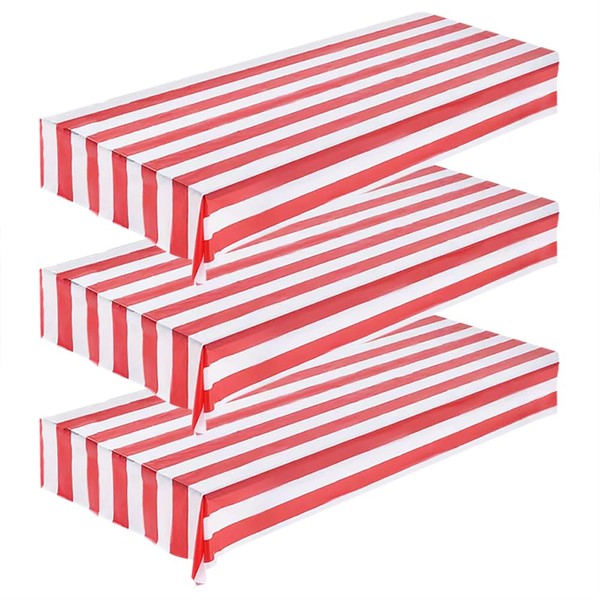 GSHLLO 3 Pcs 137 x 274cm Vertical Striped Plastic Tablecloth