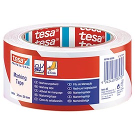 tesa 60760 Red And White Hazard Warning Floor And Lane Marking Tape, 50 mm x 33 m