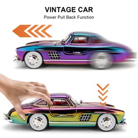 LOVEPOSELY 1/24 300SL Diecast Car Model Toy, Collectible 300SL Vintage Car with Sound and Light, Zinc Alloy Pull Back Toy Vehicle for Adult Boys Girls (Purple)