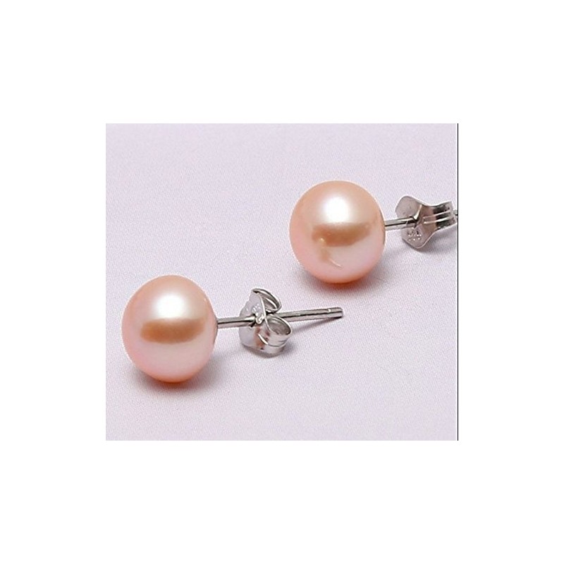 Sterling Silver Freshwater Pearl Stud Earrings (Pink)