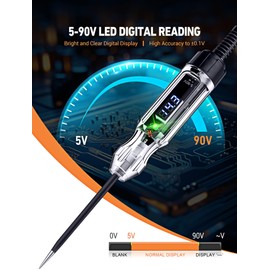 Automotive Test Light, Heavy Duty 5-90V Digital LED Electrical Tester, Circuit Tester with 140 Inch PU Spring Wire, Voltage Tester Pen for Checking Vehicle Car Truck Motorcycle Boat