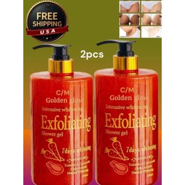 golden glow [2pcs] Golden Glow Intensive Whitening Shower Gel Skin Exfoliant USA Stock ]