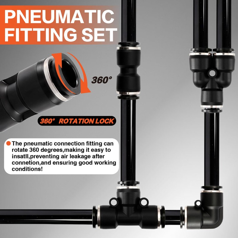 170PCS Push-to-Connect Air Fittings Kit, Quick Connect 1/8",1/4",5/16",3/8",1/2" NPT with