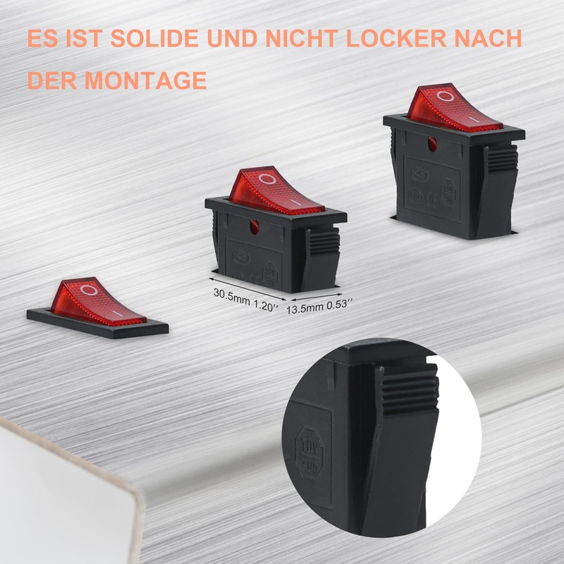 APIELE KCD3-101N Illuminated Rocker Switch with 250 V Durable Rocker