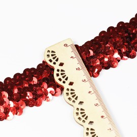 Length10 Yards，Wide 30mm/1.1 inch Red Elastic Sequin Ribbon Trim for Sewing Dress Dance Costumes Headband （Red-3）