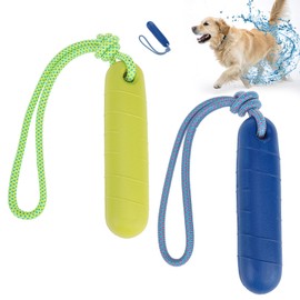 SCENEREAL Floating Dog Toys for Water Fetch, 8.5" Dog Water Toy for Medium Large Dogs, Tough Interactive 2 Pack Fetch Bumpers with Durable Rope for Summer Training Teething Outdoor Pool, Blue & Green