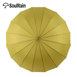SoulRain 16 Ribs 48" Stick Umbrella Auto Open Solid Color Fashionable and Simple，Arc Classic Wood Handle，Windproof Unbreakable Stick Rain Umbrella (Matcha Green)…