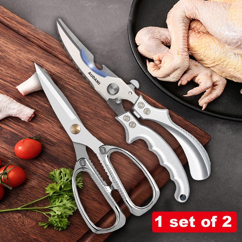 AUDAMI 2 Pack Kitchen Shears,Heavy Duty Stainless Steel All-Purpose Poultry