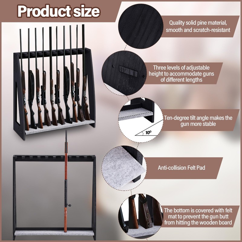 Yousoontic Indoor Gun Racks, Floor Standing Rifle Rack Wooden Freestanding