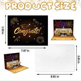 Graduation Card, 3D Pop-up Music &Lights 2025 graduation Cards with Fireworks,Graduation Celebration School Architectural,Gifts for College,University Master's