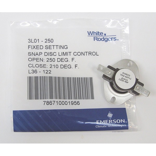 Emerson Thermostats 3L01-250 Snap Disc Limit Control