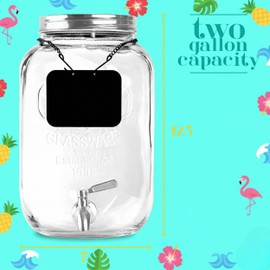 2 Gallon Extra Large Iced Beverage Dispenser – Glass Mason Jar Drink & Beverage Container with Metal Spigot and Lid