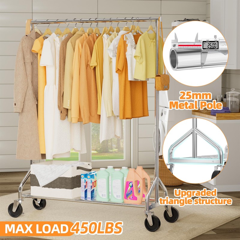 Ekisemio Rolling Clothes Rack Load 450 LBS, Heavy Duty Garment